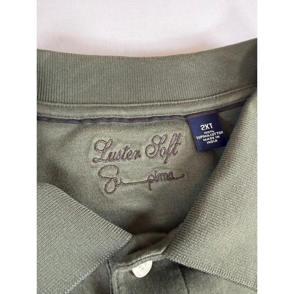 Luster‎ Soft Supima Cotton Long Sleeve Polo Shirt Olive Green Mens 2XT - Picture 3 of 8